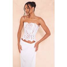 White - Women Shapewear & Under Garments PrettyLittleThing White Textured Sheer Floral Lace Corset, White
