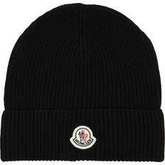 Moncler Unisex Beanies Moncler Logo Ribbed Cotton Beanie Black