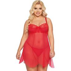 Red Negligées Softline Chemise Tüllmaterial Mit Spitze - Rot