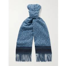 Loro Piana Scarfs Loro Piana Fringed Logo-Jacquard Cashmere Scarf Men Blue