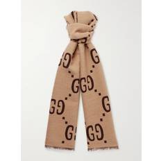 Gucci Scarfs Gucci Logo-Jacquard Wool and Silk-Blend Scarf Men Brown