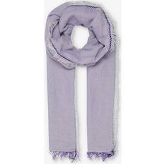 Purple Scarfs Leem Womens Lavender Contrast-stitch Frayed-trim Cotton Scarf LAVENDER