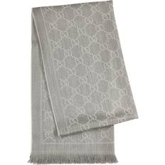 Gucci Women Scarfs Gucci Sten GG-jacquard Wool Scarf, Grey, Scarf, Wool, Fringed Trims