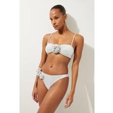 Karen Millen Bikini Tops Karen Millen Premium Embellished Rosette Bandeau Bikini Top White