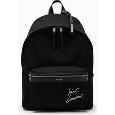 Saint Laurent Backpacks Saint Laurent Black City Backpack With Embroidery And Leather Trim