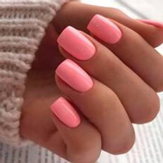 Nagelprodukter Shein Short Square Pink False Nails Set With Simple For Nail 24-pack