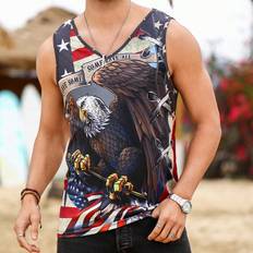 Men - Multicoloured Tank Tops Shein Mens VNeck Sleeveless Eagle Print Casual Tank Top