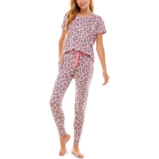 Sleepwear Roudelain Roudelain Scoop Neck T-Shirt & Jogger Pants Pajama Set Fierce Cat Cameo Pink