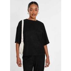 Women T-shirts Quiz Black Round Neck Textured T-Shirt