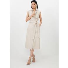 Karen Millen Women Outerwear Karen Millen Leather Sleeveless Belted Storm Flap Detail Trench Coat - Neutral