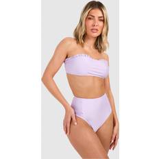 Purple Bikini Sets boohoo Womens Ruffle Bandeau High Waisted Bikini Set Purple