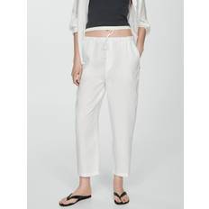 Linen Pants Mango Women's 100% Linen Jogger Trousers White