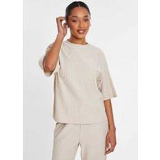 Women T-shirts Quiz Stone Round Neck Textured T-Shirt Neutral