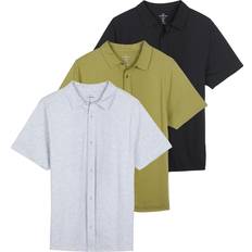 Shirts Real Essentials 3-Pack: Mens Big & Tall King Heavyweight Short Sleeve Button Down Shirt Casual Dress Shirts Men Up Linen Collared Slim Fit Wrinkle Free Work Business Tops Clothes Clothing Set 4, 4X