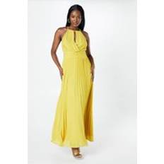 Clothing Coast All Over Pleated Georgette Halter Neck Maxi Dress Yellow