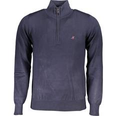 High Collar Polo Shirts U.S. Grand Polo Elegant Half-Zip Blue Sweater with Embroidered Logo