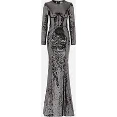 Dolce & Gabbana Grey Dresses Dolce & Gabbana Long Sequined Dress With Corset Detailing Woman Dresses Gray