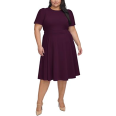 Purple - Women Dresses Calvin Klein Plus Short-Sleeve Midi Dress Aubergine 18W