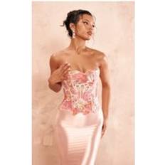 Pink - Women Shapewear & Under Garments PrettyLittleThing Pink Textured Sheer Floral Lace Corset, Pink