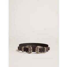 Silver - Women Belts GOLDEN GOOSE Washed Leather Belt - Black