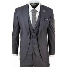 Black - Solid Colours Suits Truclothing Mens Piece Suit Plain charcoal Classic Tailored Fit Smart Casual 1920s Formal Canvas Chest Charcoal