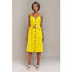 Women’secret Secret Label Womens Button Through Sleeveless Belted Maxi Dress Yellow Cotton