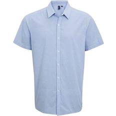 Premier Gingham Cotton Short-Sleeved Shirt Light Blue
