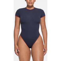 Blu - Donna Body SKIMS Contrast Trim T-Shirt Bodysuit Blue Fits Everybody Navy