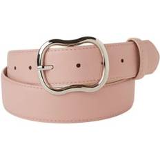 Pink Belts Vince Camuto Women's Feather Edge Stitch Classic Curvy Buckle Belt Blush One Size