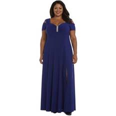 Blue - Knee Length Dresses R&M Richards R & Richards Women's Cold Shoulder Long Dress, 18W Electricblue 18W