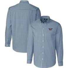 Blue - Golf Shirts Cutter & Buck Men's NCAA Auburn Tigers Easy Care Stretch Gingham Long Sleeve Button-Down Shirt, Navy Blue