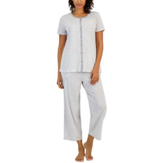 XS Pajamas Charter Club Women's 2-Pc. Cotton Printed Cropped Pajamas Set, Created for Macy's Heather Feeder Stripe