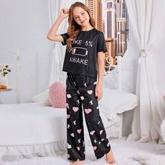 Girls Nightwear Children's Clothing Shein Tween Girl Cute Sweet Short Sleeve And Long Pants Knit Flame Retardant Pajamas Set