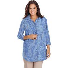 Woman Within Women Shirts Woman Within Plus Three-quarter Sleeve Peachskin Button Front Shirt