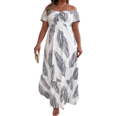 Shein VCAY Plus Size Women's Off-Shoulder Leaf Print Dress