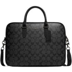 Coach Liam Compact Brief In Signature Canvas - Gunmetal/Charcoal