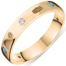 Or Rose Bagues C. W. Sellors 9ct Rose Gold 0.08ct Diamond Turquoise King's Coronation Hallmark 4mm Ring