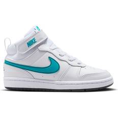 Velcro Racket Sport Shoes Children's Shoes NIKE Court Borough Mid 2 PSV - White/Black/Aquamarine