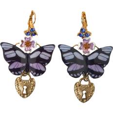 Earrings Dolce & Gabbana Gold Purple Crystal Butterfly Heart Locket Earrings