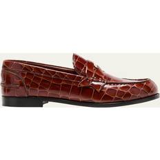 Christian Louboutin Women Loafers Christian Louboutin Donna Bicolor Croco Red Sole Penny Loafers BROWN 10.5B 40.5EU