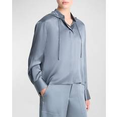 Silk Shirts Vince Silk Hooded Button-Front Shirt, Lake Stone