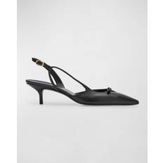 Stuart Weitzman Tully Leather Bow Slingback Pumps BLACK