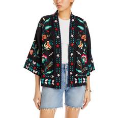 Donna - XL Poncho Johnny Was Averi Cropped Linen Kimono Black