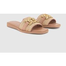 Natural - Women Slides Office Womens Society Raffia Chain Detail Slides Natural