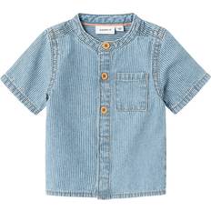 9-12M Hemden Name It Striped Jeans Shirt - Light Blue Denim (13229493)