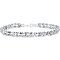 White Gold Bracelets Italian Gold Double Row Twisted Heart Link Bracelet in 14k White 7 1/2 inches