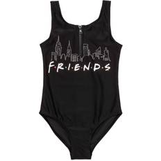 Friends 12-13 Years Friends Swimsuit For Girls Kids F.R.I.E.N.D.S Black Swimming Costume Logo Children's Swimwear Suit with Zip All In One Swimwear TV Show Gift
