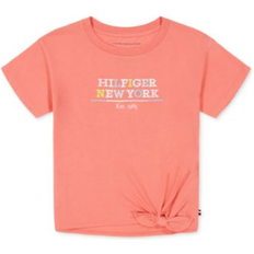 Tommy Hilfiger T-shirts Children's Clothing Tommy Hilfiger Little Girls Tie-Front Logo Graphic T-Shirt Peach Dusk