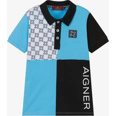 Black Polo Shirts Aigner Boys Blue Colourblock Cotton Polo Shirt