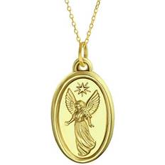 Gold - Unisex Charms & Pendants Bling Jewelry 14K Yellow Real Gold Religious Oval Medal Guardian Angel Pendant Necklace For Women For Teen No Chain Gold